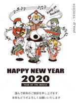 2020年賀状テンプレート「七福神バンド」