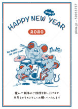 2020年賀状テンプレート「ネズミのファミリーバンド」